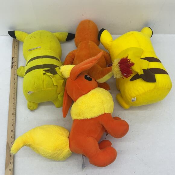Preowned Multicolor Pokemon Plush LOT Flareon Charmander PIkachu Stuffed Animals - Picture 4 of 8